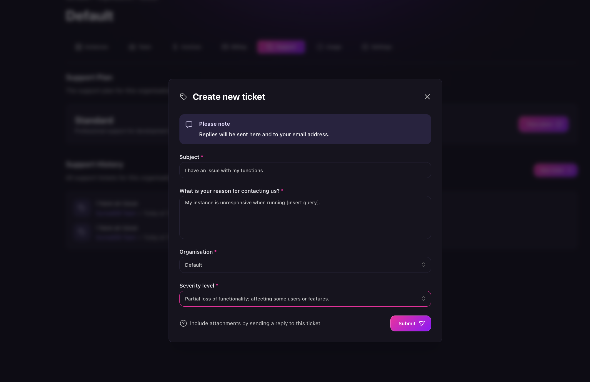 Create support ticket